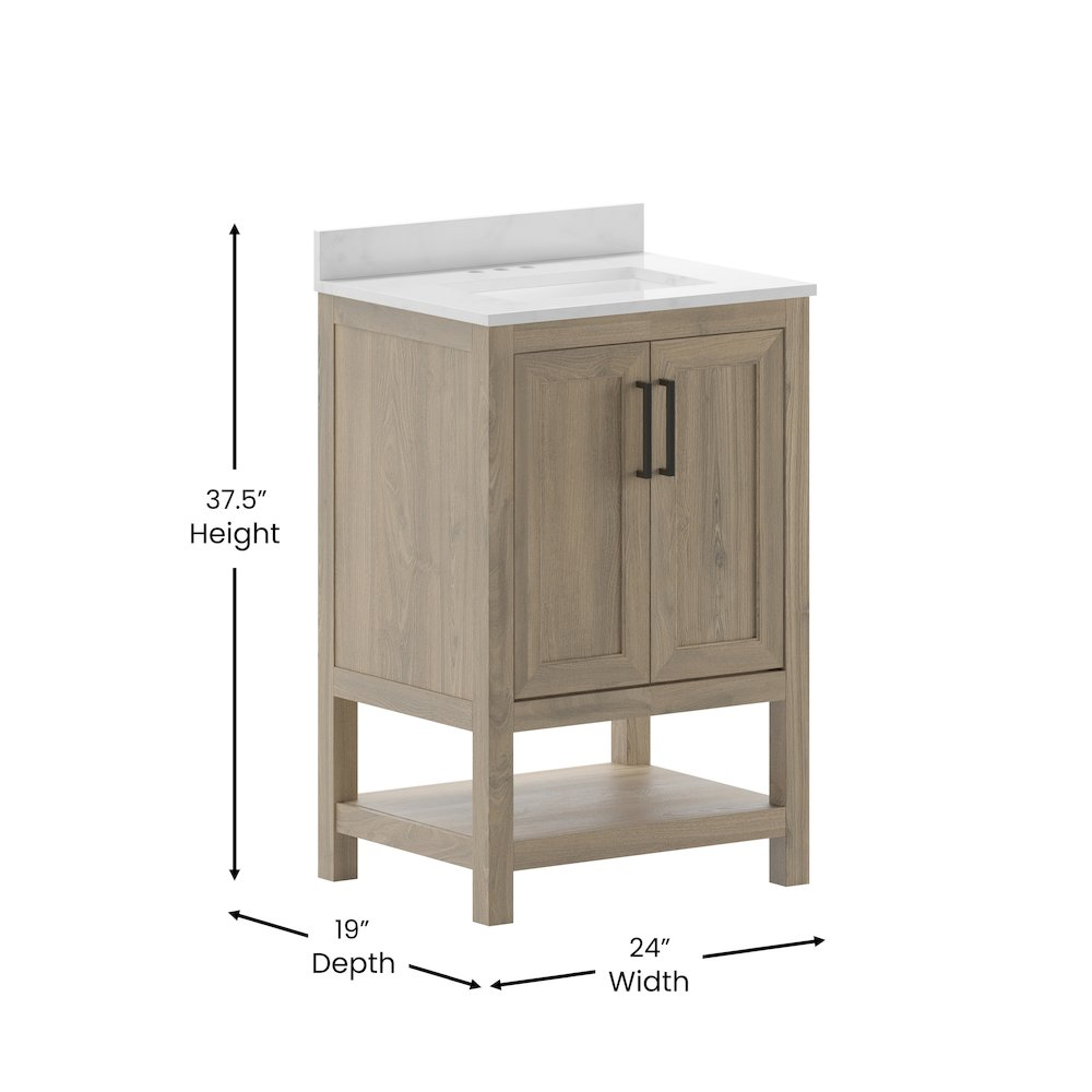 Contemporary 24-inch bathroom vanity with integrated sink from Start2Finish, featuring sleek design and modern fixtures.