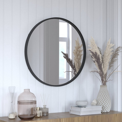 Modern 27.5-inch round wall mount accent mirror by Start2Finish, showcasing a sleek, circular design for stylish home decor.
