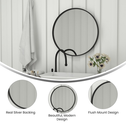 Modern 27.5-inch round wall mount accent mirror by Start2Finish, featuring a sleek frame and reflective glass surface.