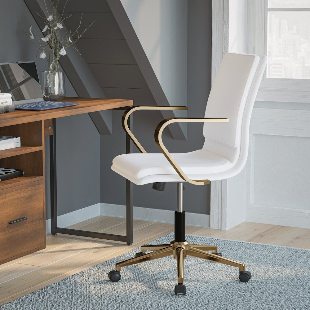 Modern elevated mid-back executive office chair by Start2Finish with cushioned seat, armrests, and adjustable height in a sleek design.