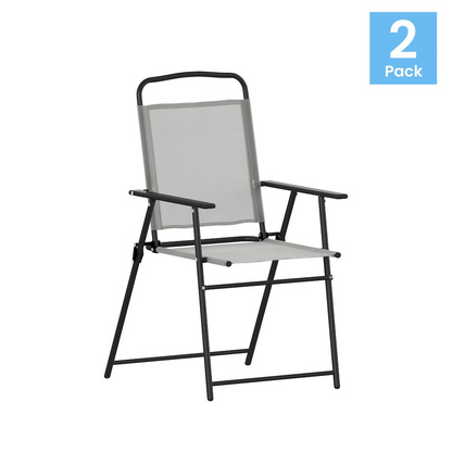 Set of 2 Start2Finish contemporary sling patio chairs with armrests, featuring a modern design and cushioned seating.