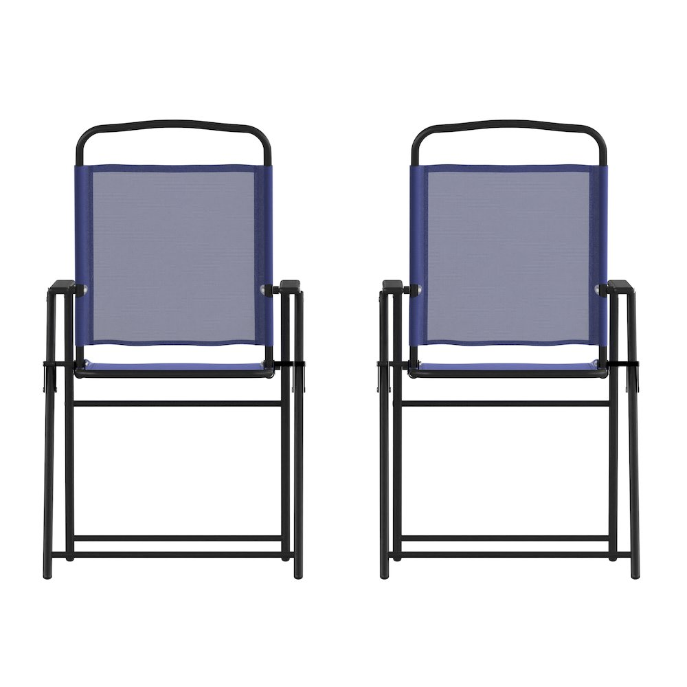 Set of 2 Start2Finish contemporary sling style patio chairs with armrests, featuring sleek design and comfortable seating.