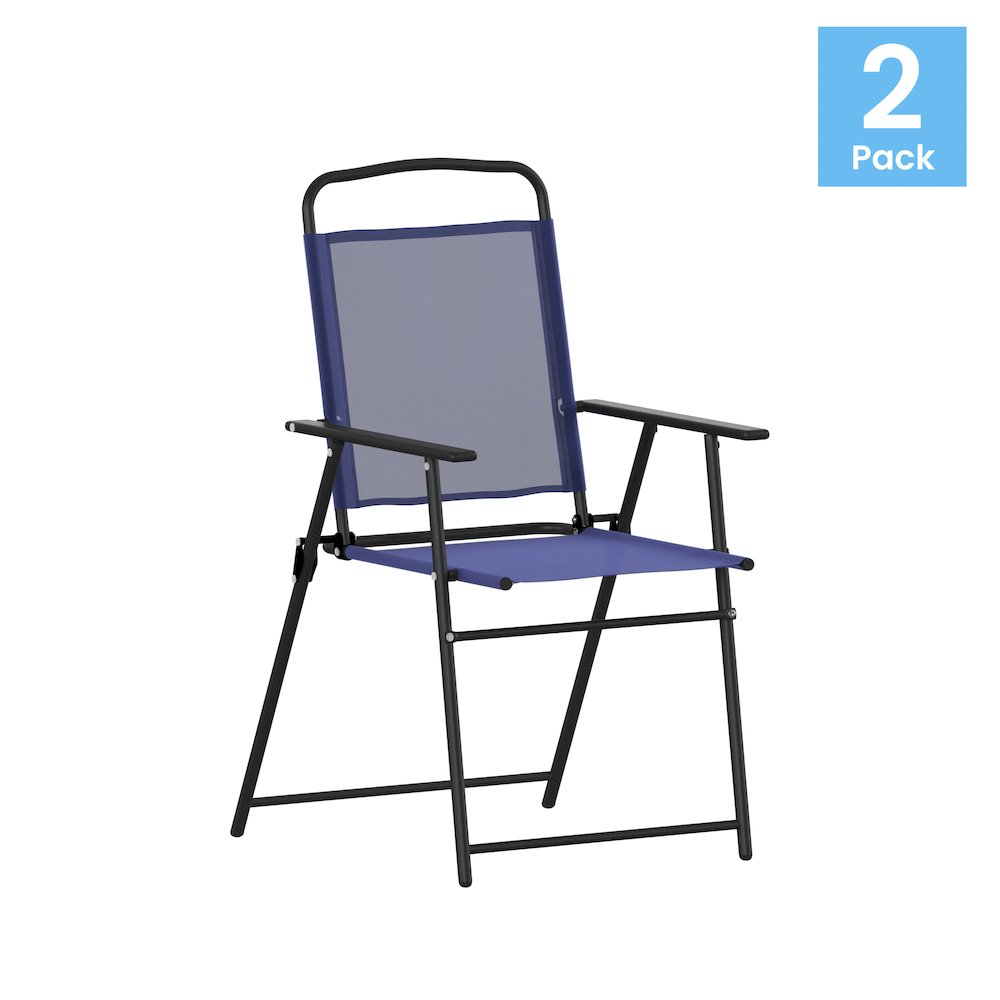 Set of 2 Start2Finish contemporary sling style patio chairs with armrests, featuring modern outdoor furniture design.