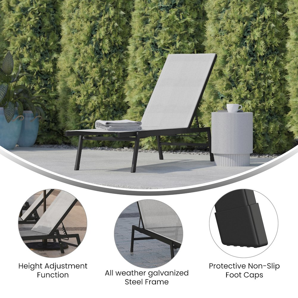 Modern outdoor chaise lounge chair by Start2Finish with a sleek design and comfortable cushions for relaxing outdoors.