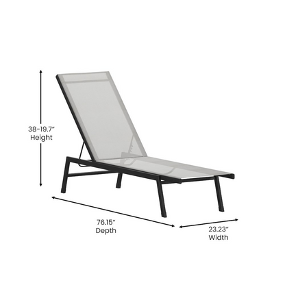 Start2Finish modern outdoor chaise lounge chair with cushioned seat and sleek metal frame, ideal for patio or garden relaxation.