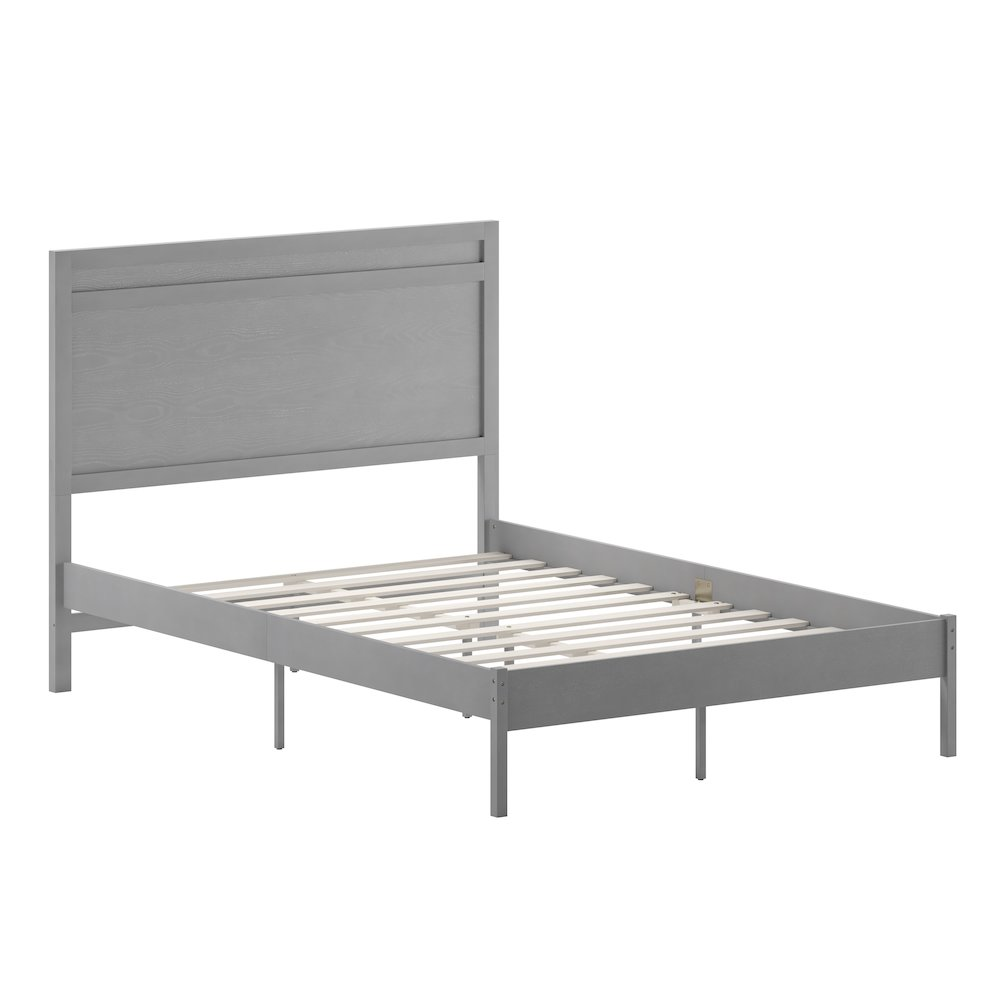 Modern full-size wooden platform bed with headboard, featuring a sleek design and sturdy construction, from Start2Finish.