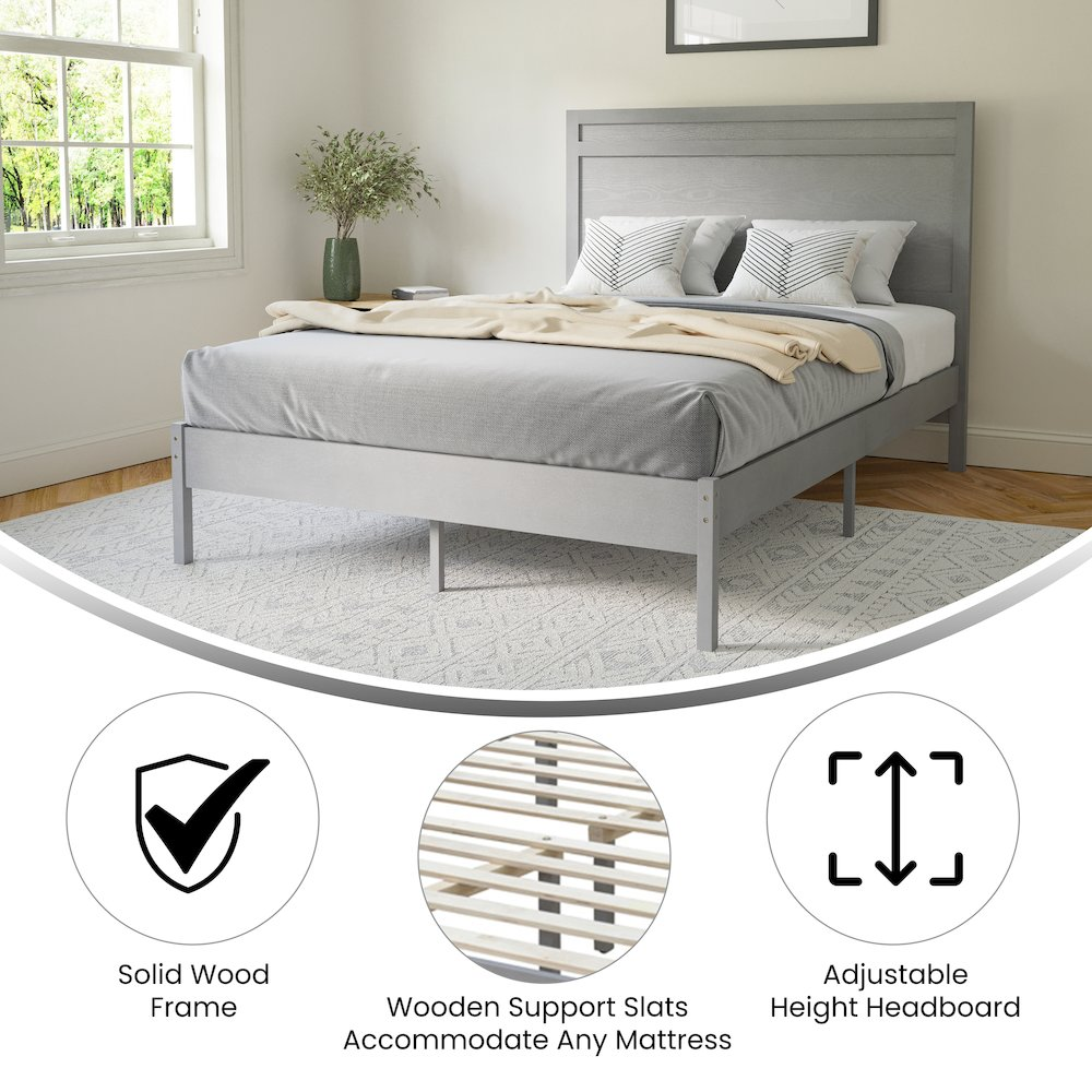 Modern full size wooden platform bed with headboard from Start2Finish, featuring a sleek design and sturdy wooden frame.