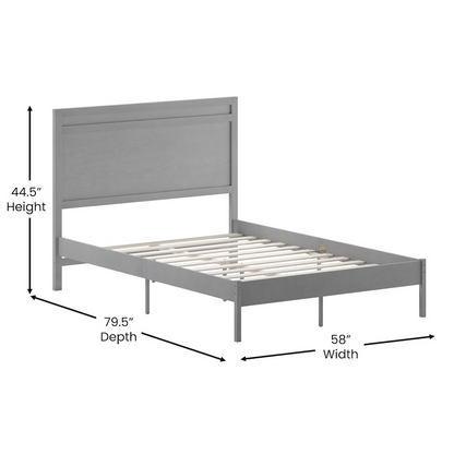 Modern full size wooden platform bed with headboard from Start2Finish, shown with a sleek wooden frame and integrated headboard design.