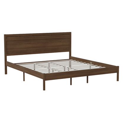 Modern king size wooden platform bed with headboard, featuring a sleek design and sturdy wood construction from Start2Finish.