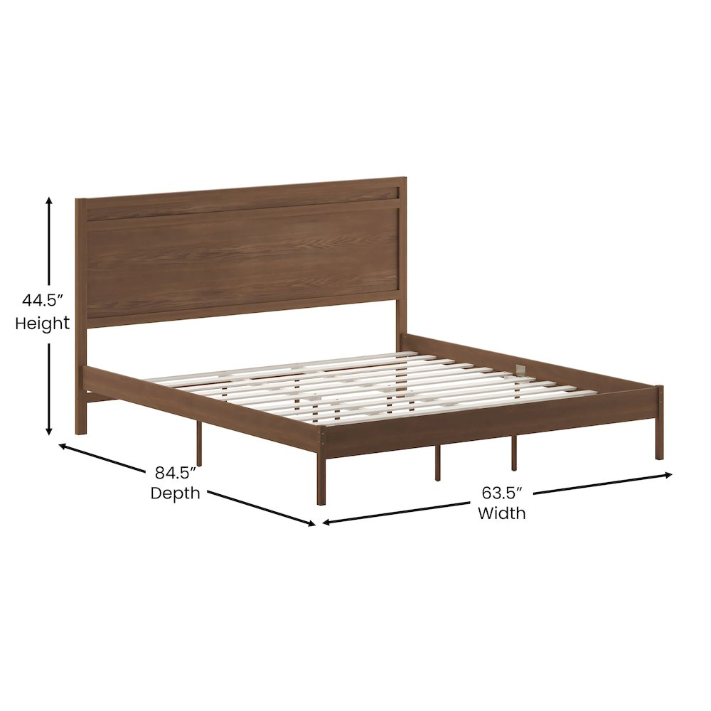 Modern King size wooden platform bed with headboard by Start2Finish, showcasing a sleek design and sturdy construction for a bedroom.