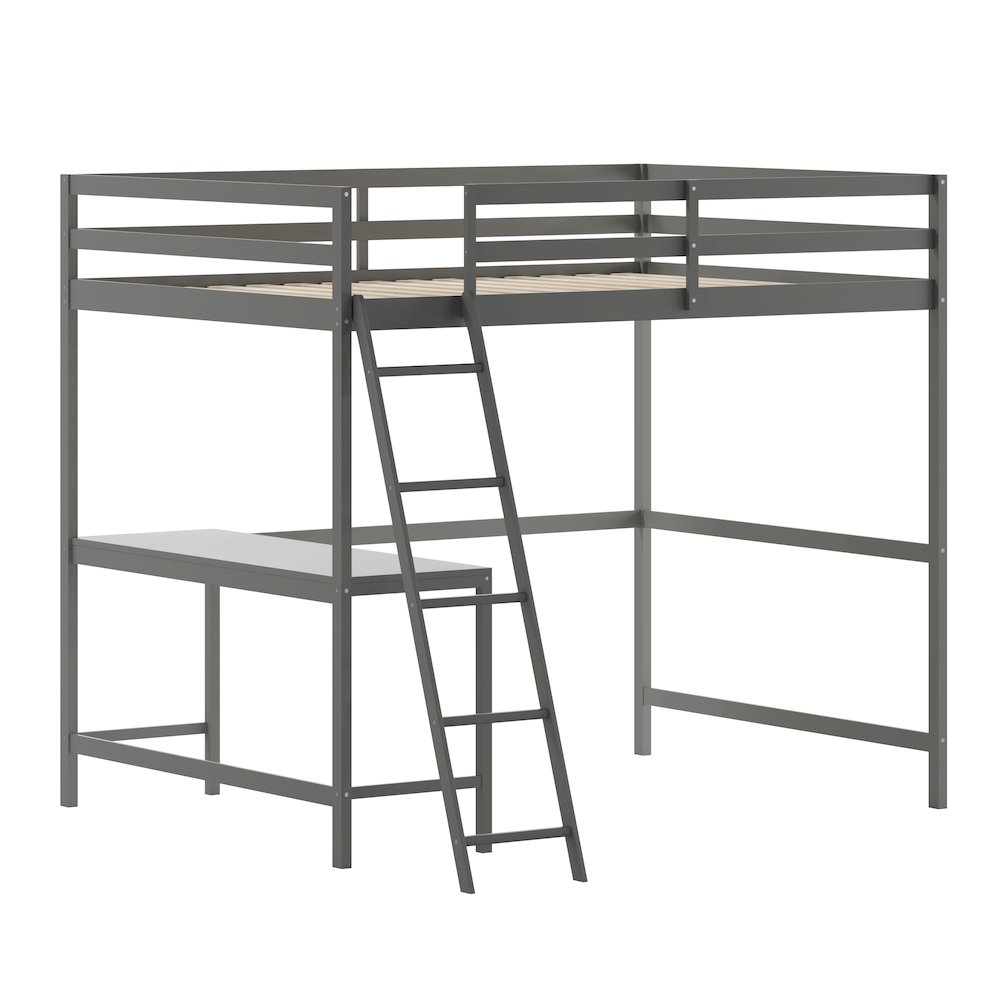 Start2Finish full loft bed frame with integrated desk, featuring a sturdy wooden structure and space-saving design for bedrooms