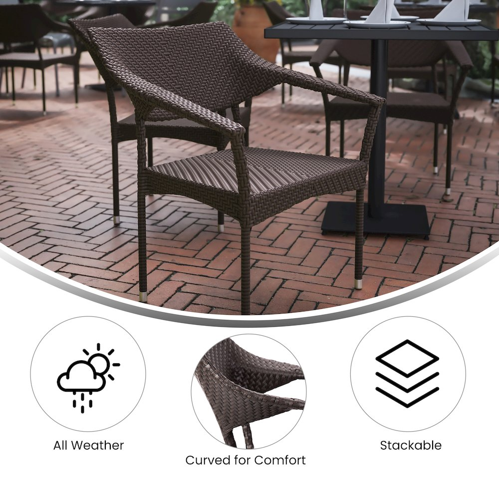 Stackable patio dining chair with arms by Start2Finish, featuring modern design and durable outdoor-friendly materials.