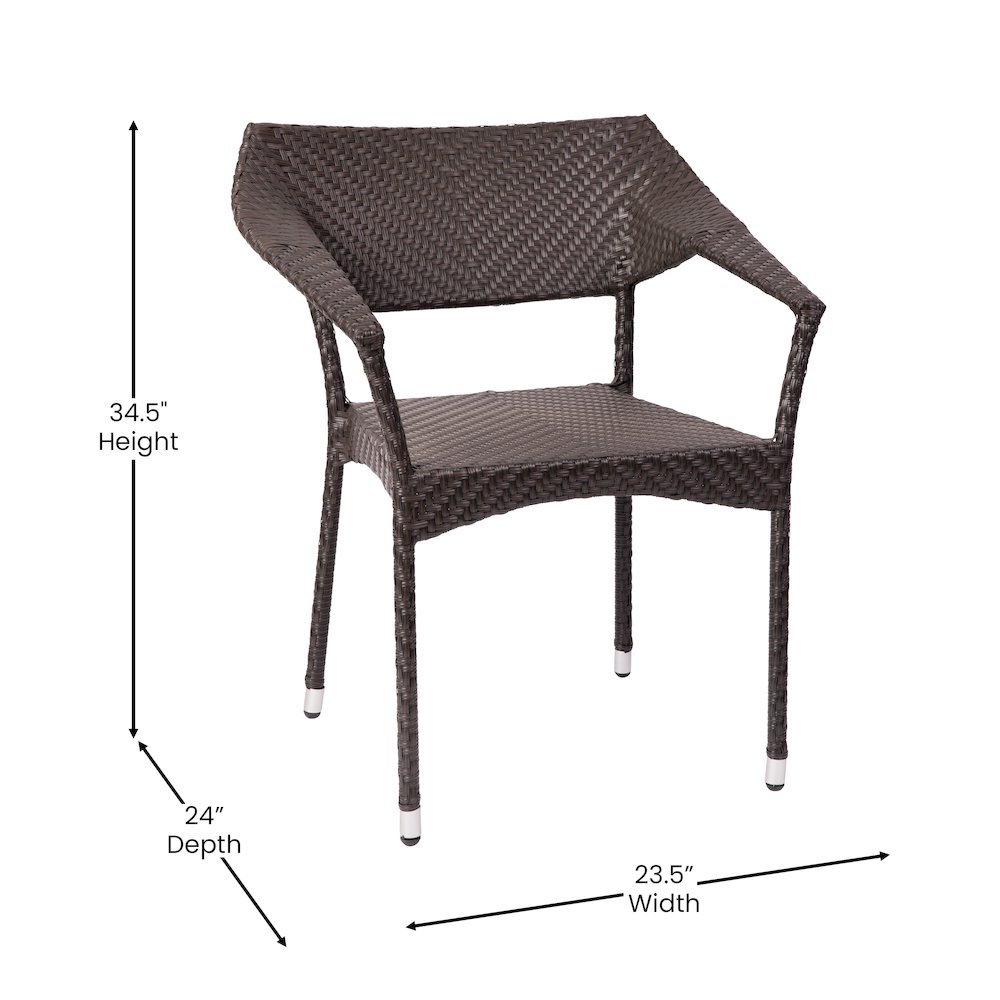 Modern stackable patio dining chair with arms by Start2Finish, featuring a sleek design and comfortable armrests for outdoor seating.