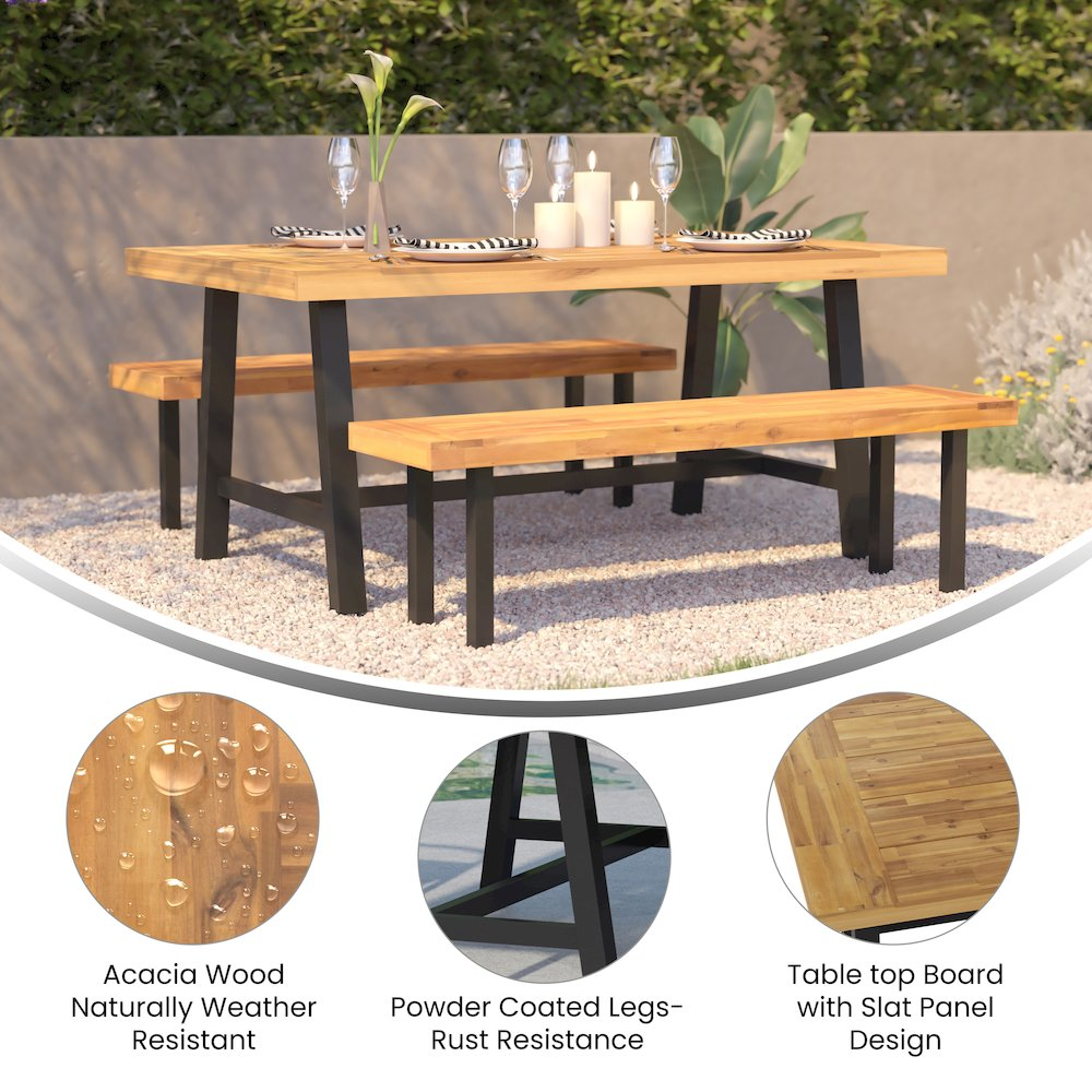 Modern commercial-grade acacia wood patio dining table by Start2Finish with sturdy rectangular design and smooth finish.