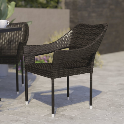 Modern stackable patio dining chair with arms by Start2Finish, featuring a sleek design and durable construction for outdoor seating.
