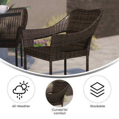 Stackable patio dining chair with arms by Start2Finish, featuring modern design and durable metal frame for outdoor seating.