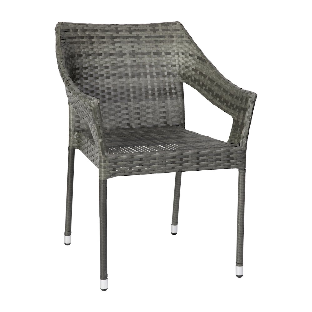 Modern stackable patio dining chair with arms by Start2Finish, featuring a sleek design and durable outdoor-ready material.