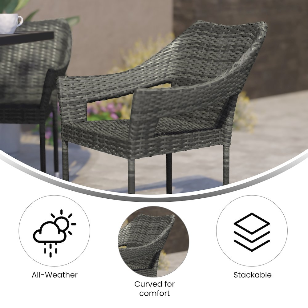Modern stackable patio dining chair with arms by Start2Finish, featuring a sleek design and durable outdoor-friendly materials.