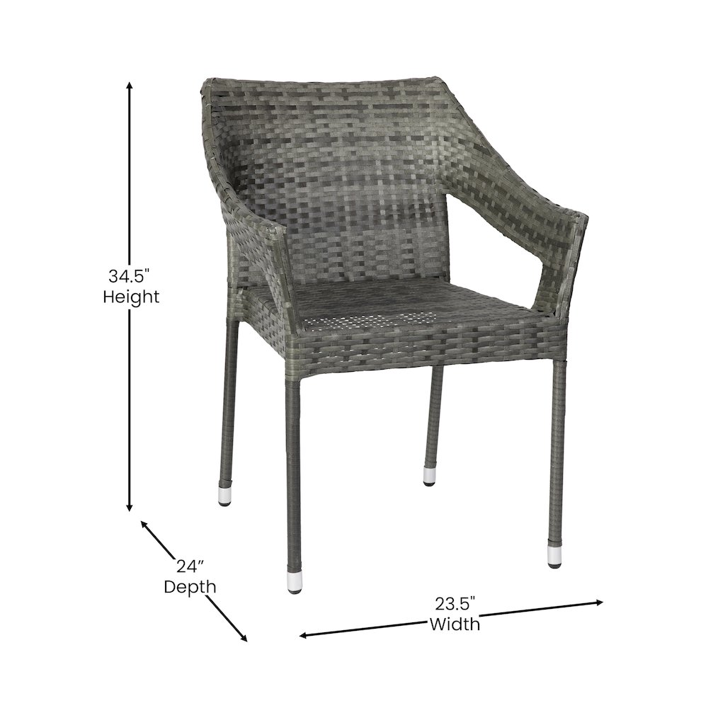 Modern stackable patio dining chair with arms by Start2Finish, featuring a sleek design and durable outdoor-friendly material.