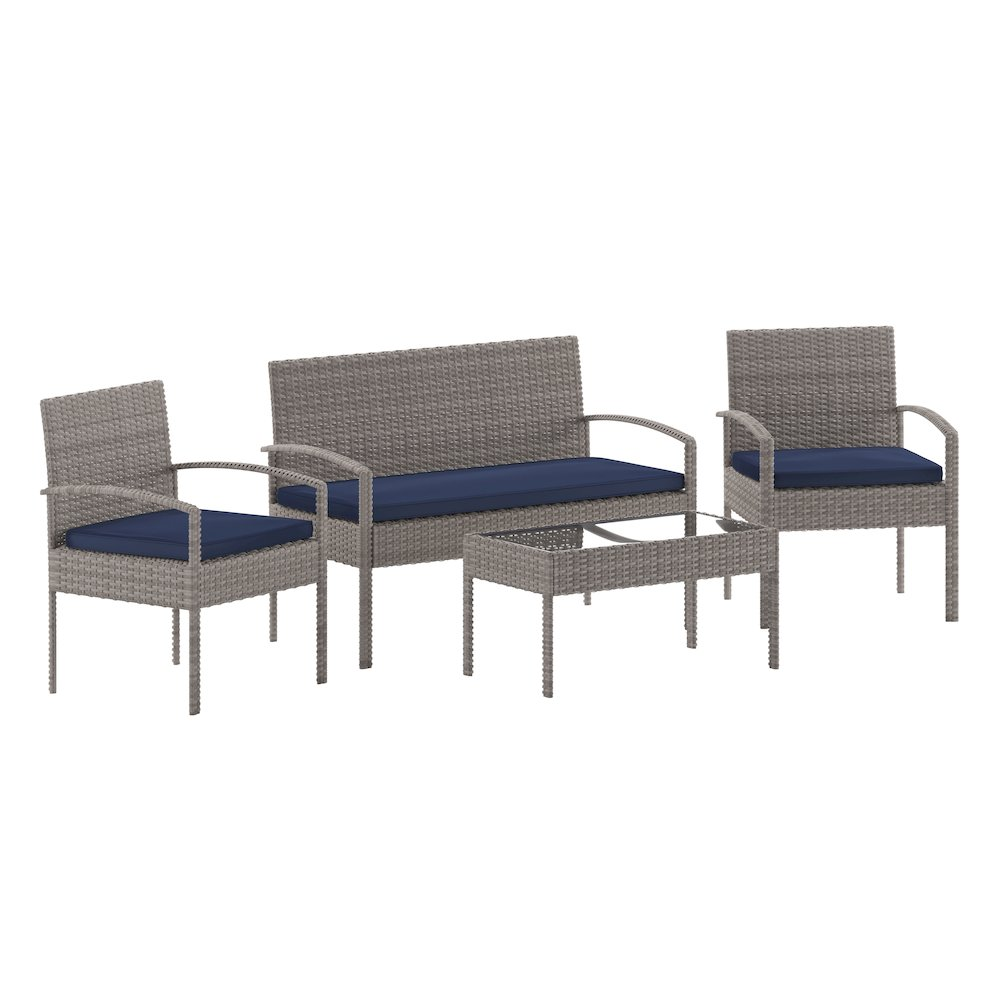 Contemporary outdoor seating set by Start2Finish with cushioned chairs and a matching table, ideal for patio or garden relaxation.