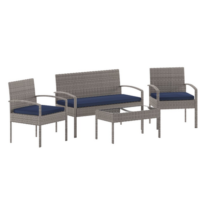 Contemporary outdoor seating set by Start2Finish with cushioned chairs and a matching table, ideal for patio or garden relaxation.