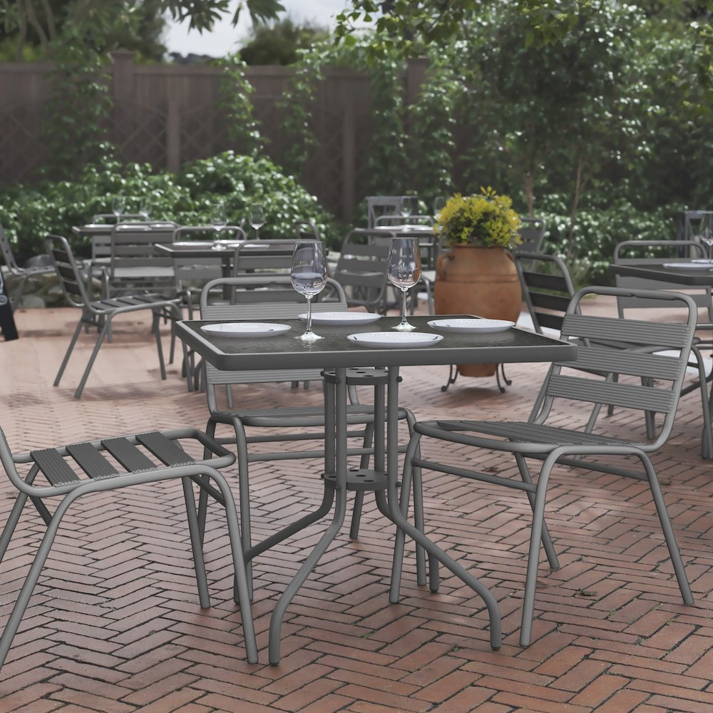 Square patio table for restaurants and banquet halls by Start2Finish, showing a sturdy outdoor dining furniture piece.