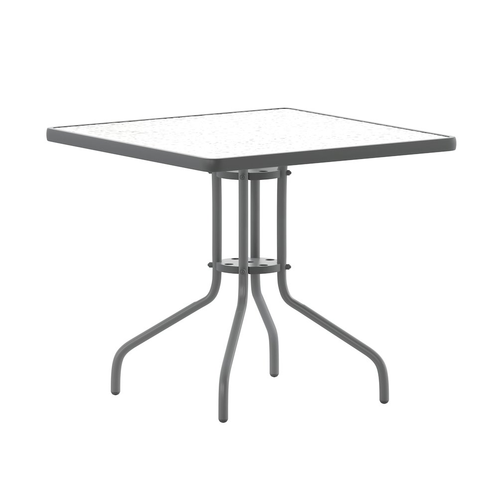 Square patio table for restaurants and banquet halls by Start2Finish, featuring a sturdy wood surface and metal frame.