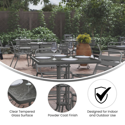 Start2Finish square patio table for restaurants and banquet halls, featuring sturdy wooden furniture for outdoor and indoor dining.