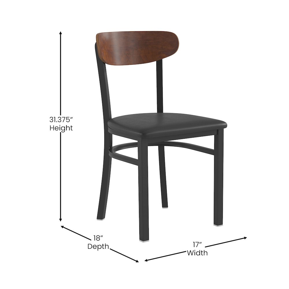 Start2Finish commercial dining chair with vinyl upholstered seat and wood boomerang back, modern and sturdy for restaurant seating.