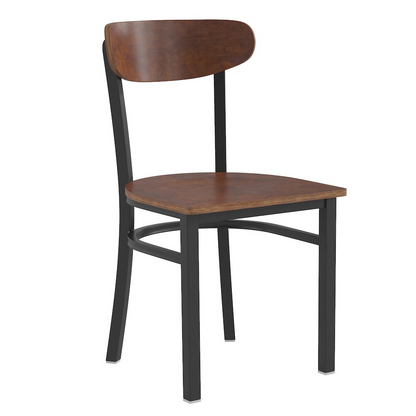 Commercial grade dining chair by Start2Finish with solid wood back and seat, showcasing a sturdy, elegant design.
