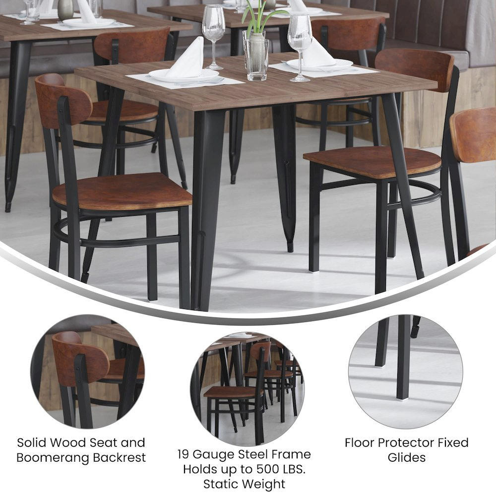 Commercial grade dining chair with solid wood back and seat, featuring a sturdy design and natural wood finish by Start2Finish.