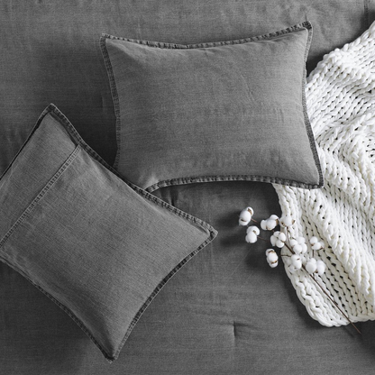 Start2Finish Hudson Twill Washed Grey Comforter Set with matching pillow shams on a bed, showcasing soft, casual bedding.
