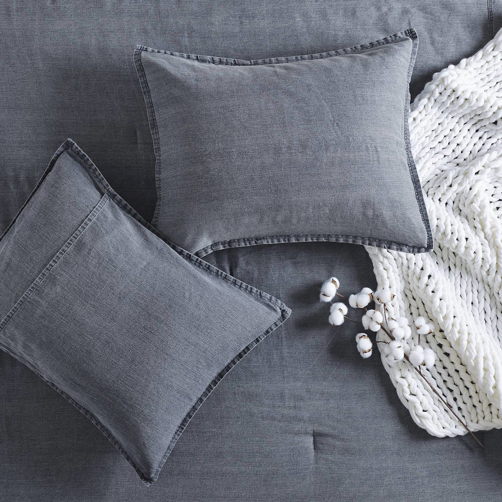 Start2Finish Hudson Twill Washed Blue Comforter Set with matching pillow shams on a bed, showcasing soft, textured bedding.