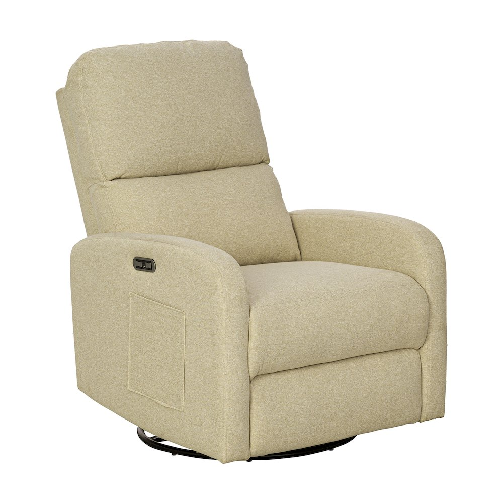 Start2Finish power recliner 3-in-1 with swivel, glider, and USB ports, showing plush cushioned seating and adjustable features.