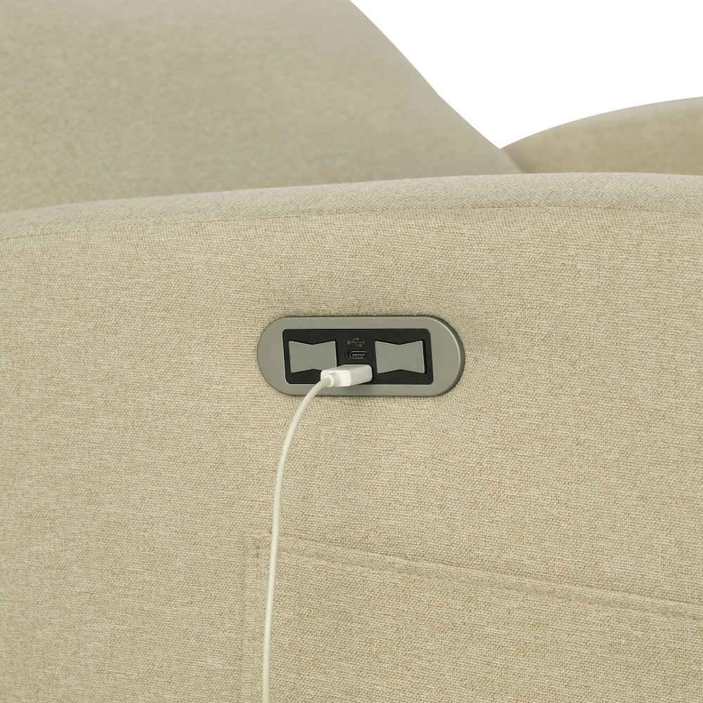 Start2Finish power recliner with 3-in-1 swivel, glider features, USB ports, plush upholstery, and adjustable reclining positions.