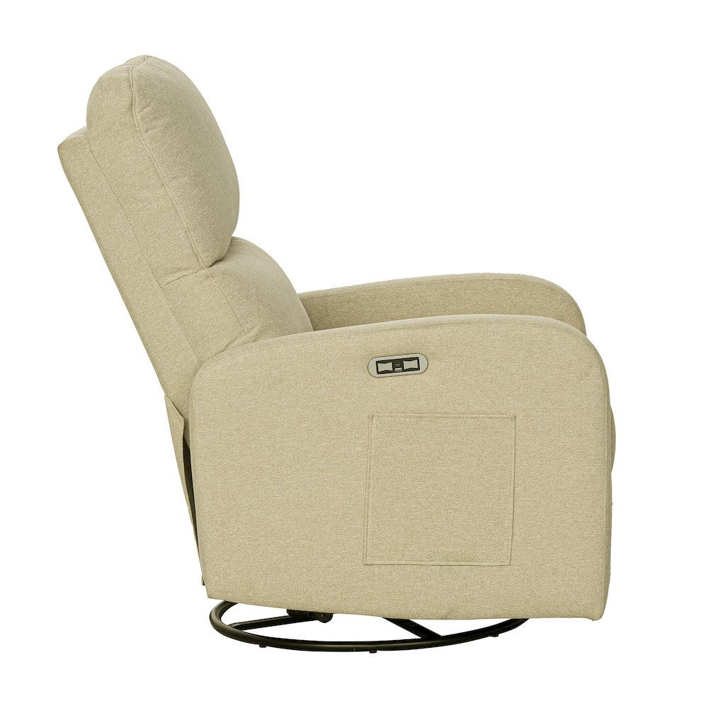 Start2Finish 3-in-1 power recliner with swivel, glider, and built-in USB ports, featuring plush cushioned seating.