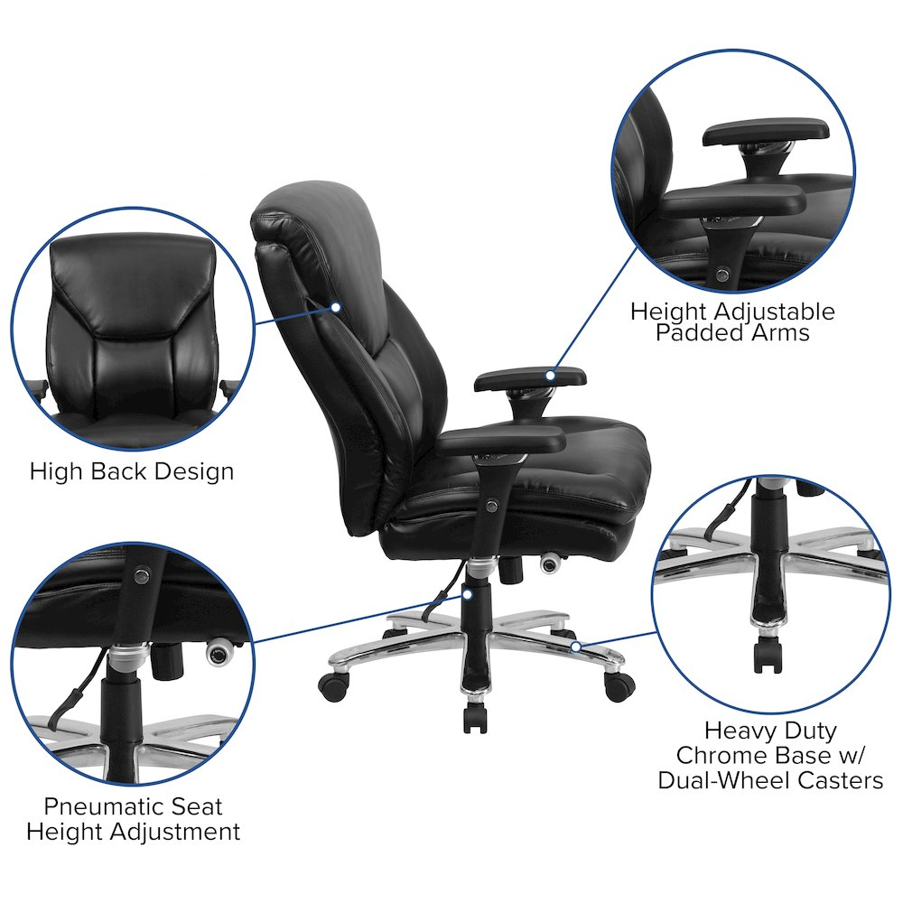 Start2Finish black office chair for big and tall users, 400 lb. weight capacity, with lumbar knob and adjustable height.