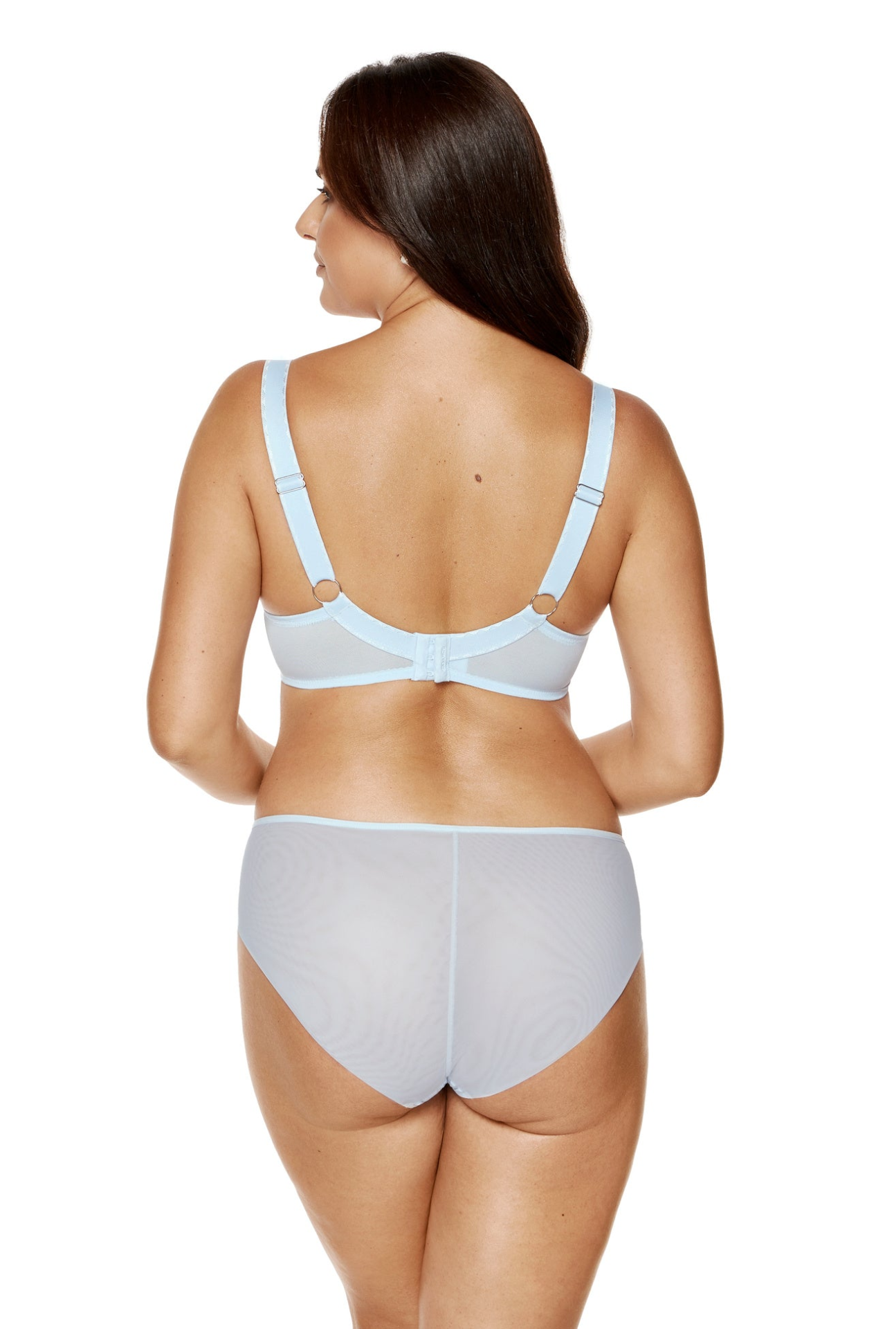 Baby blue See Through Embroidery Balconette Bra by Gorteks Mable, featuring delicate lace details and adjustable straps.