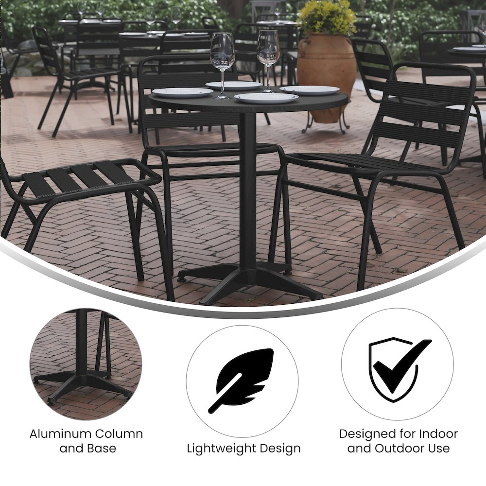 Round Start2Finish patio table with a smooth wooden surface, ideal for restaurant, banquet hall, or dining room settings.