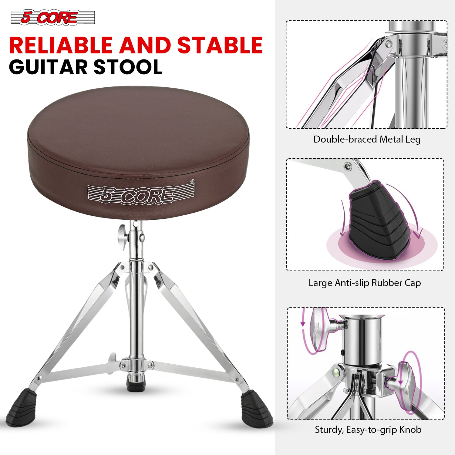Start2Finish 5 Core drum throne with 3-inch padded seat, height adjustable drum practice and performance chair for musicians
