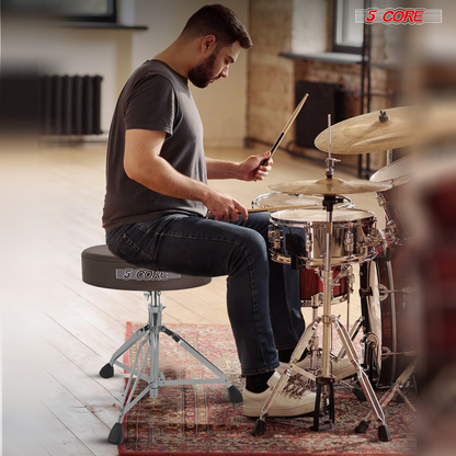 Start2Finish 5 Core Drum Throne with 3-inch padded seat and adjustable height for drumming practice and performance.