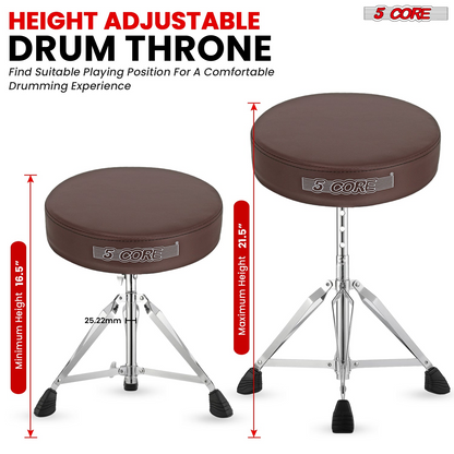 Start2Finish 5 Core drum throne with 3-inch padded seat, height adjustable, designed for drumming practice and performance.