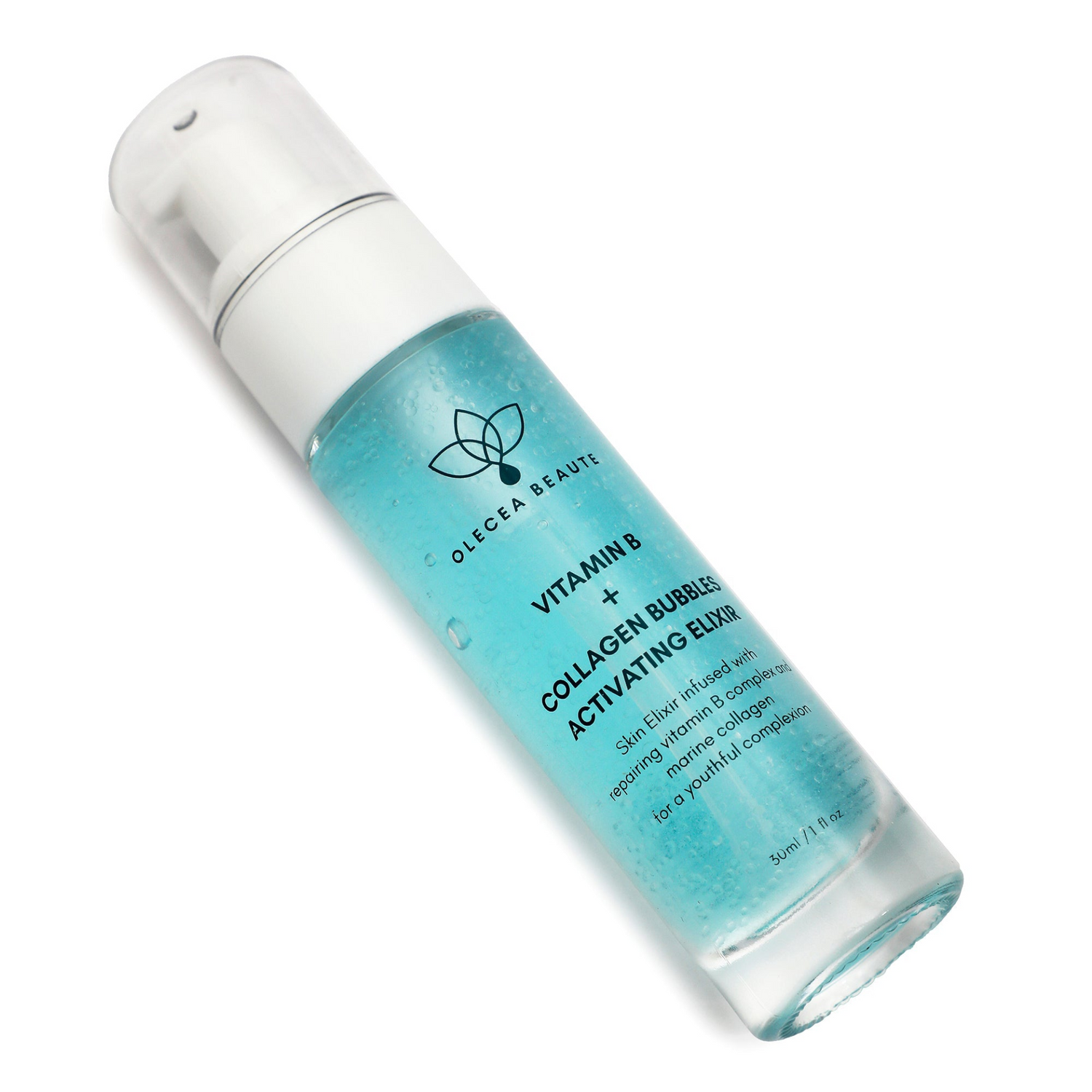 Start2Finish Collagen Elixir Serum with Vitamin B and activating collagen bubbles, skin rejuvenation beauty treatment.