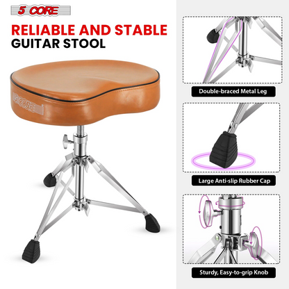 Start2Finish 5 Core Drum Throne with 4-inch padded saddle seat, heavy-duty adjustable drumming chair for musicians.