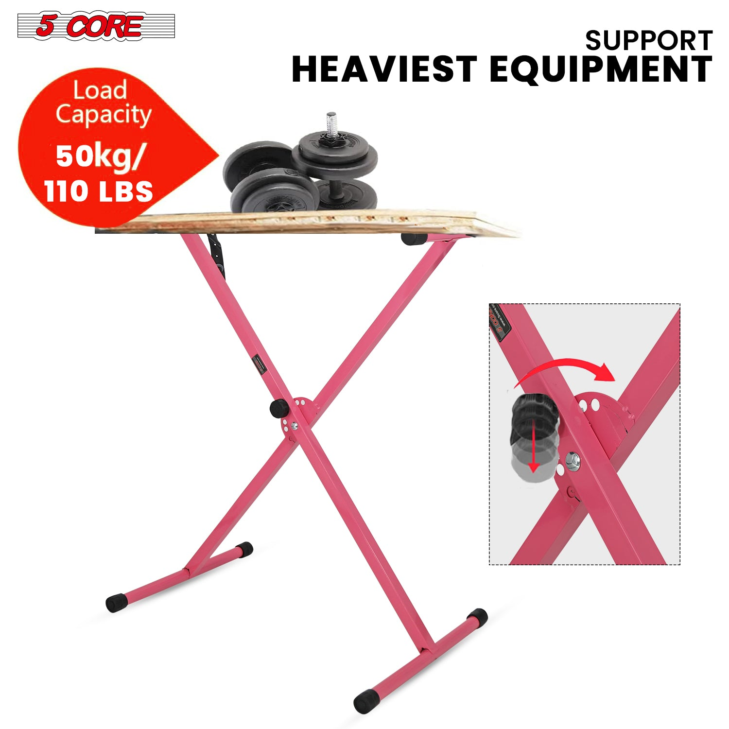 Start2Finish 5 core X shape keyboard stand, height adjustable and foldable, perfect for portable DJ controllers and musical instruments.