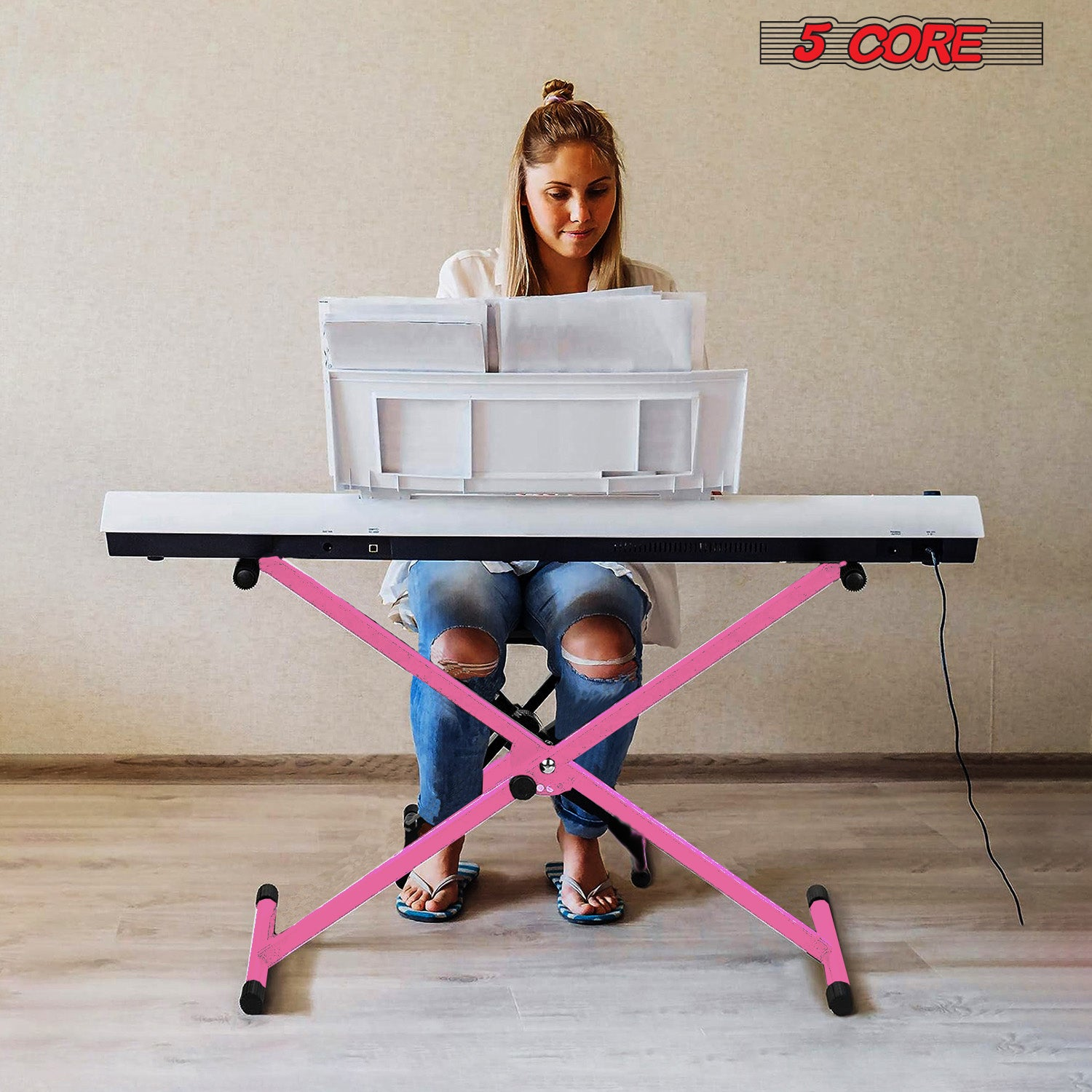 Start2Finish 5-core X shape keyboard stand, adjustable and foldable for portable DJ controllers and musical instruments.