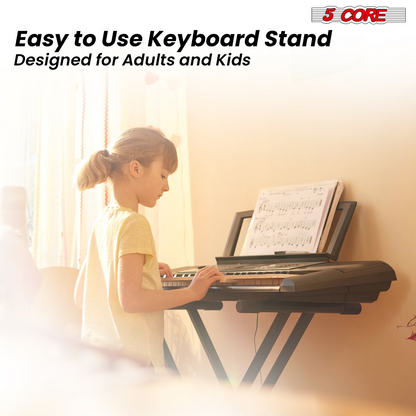 Start2Finish 5 core keyboard stand with dual X-shape design, adjustable, foldable portable stand for musical instruments and DJ controllers.