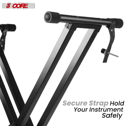 Start2Finish 5-core keyboard stand with dual X-shape design, adjustable, foldable portable stand for musical instruments and DJ controllers.