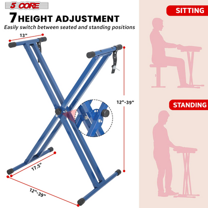 Start2Finish 5-core adjustable dual X-shape keyboard stand for portable musical instruments and DJ controllers.