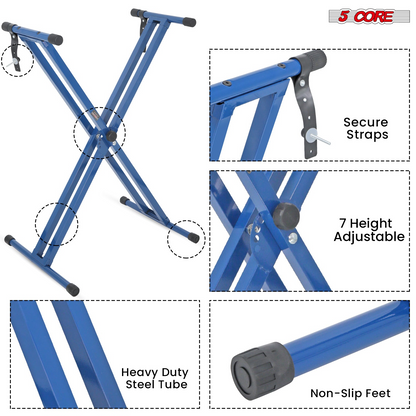 Start2Finish 5 core keyboard stand with dual X-shape design, adjustable, foldable, portable for musical instrument and DJ controller setup.